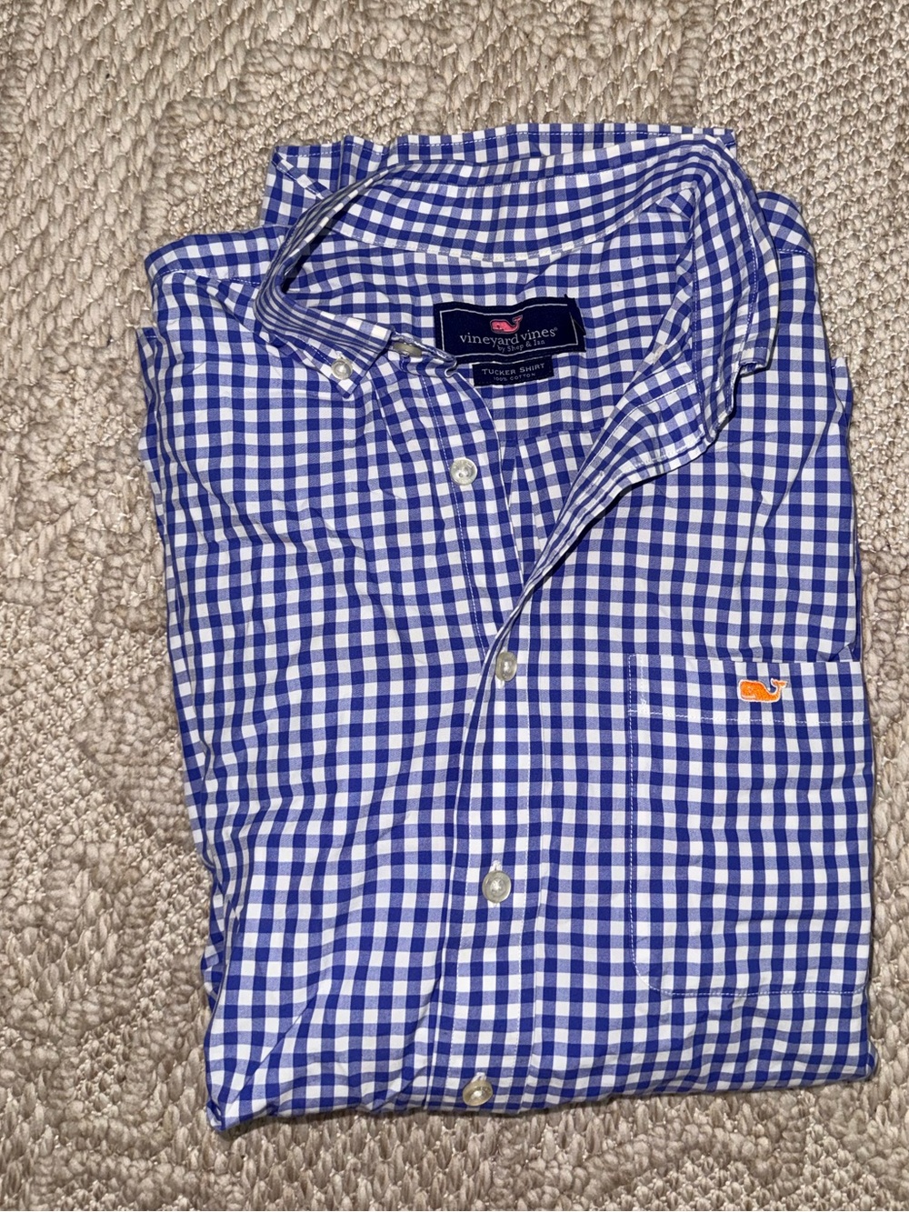 Vineyard Vines Whale Shirt Mens Medium Blue White Checked Gingham  Button Down